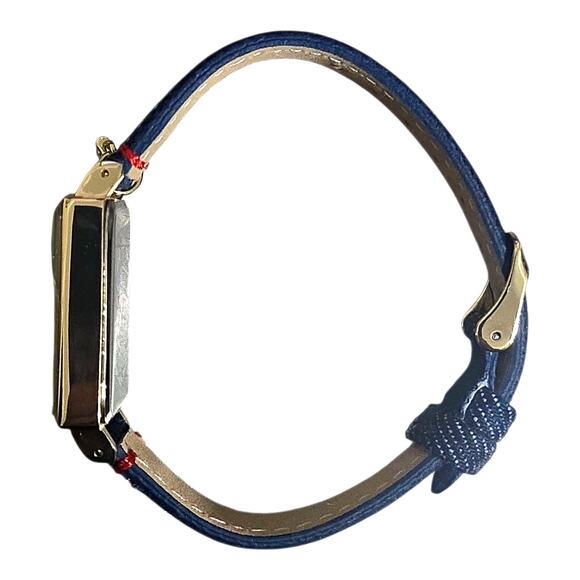 True Religion Women’s Gold Navy Denim Strap Watch Rectangular Lock Charm TRL100 - Picture 5 of 13